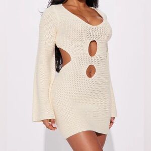 Fashion Nova Cream Knit Cutout Dress
